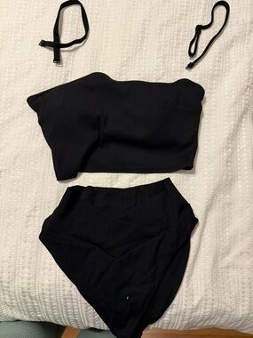 aerie Black Ribbed Bandeau Bikini Top